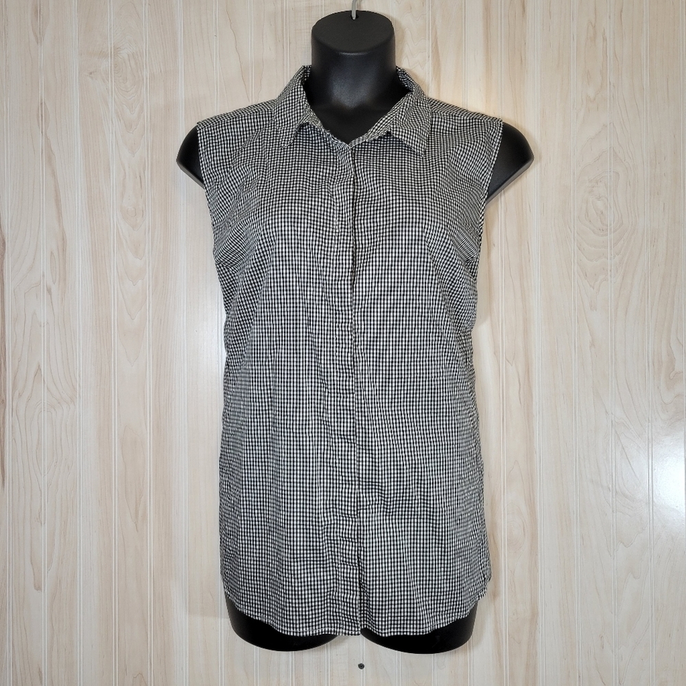 The Limited Black & White Gingham Sleeveless Button Down Top Sz 3X
